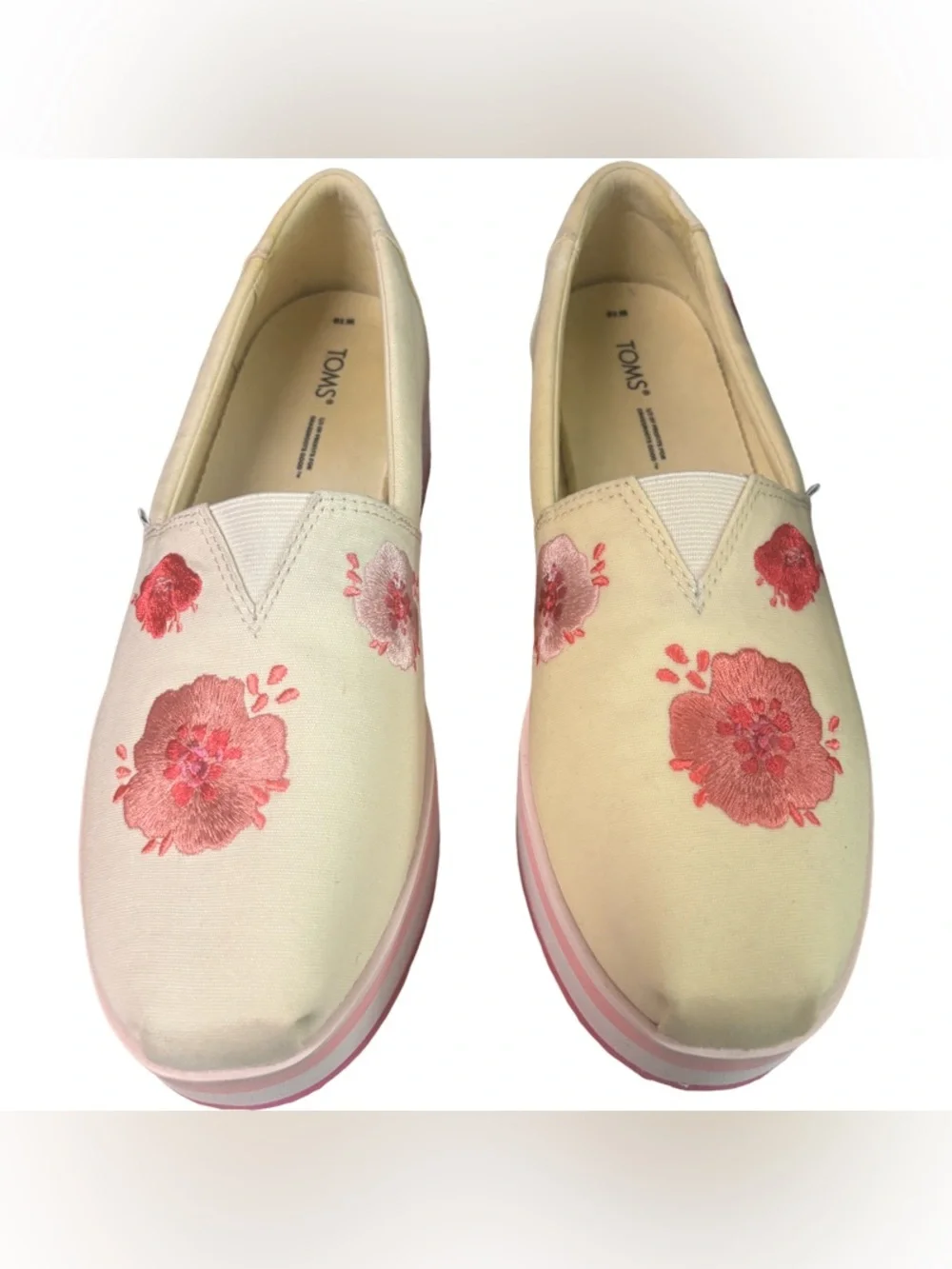 Toms Alpargata Platform Pink Poppies Embroidered Canvas Size 10